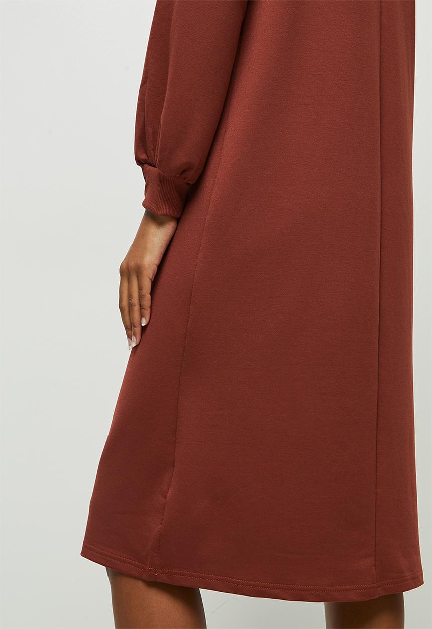 edit - Long sleeve sweater midi dress - rust
