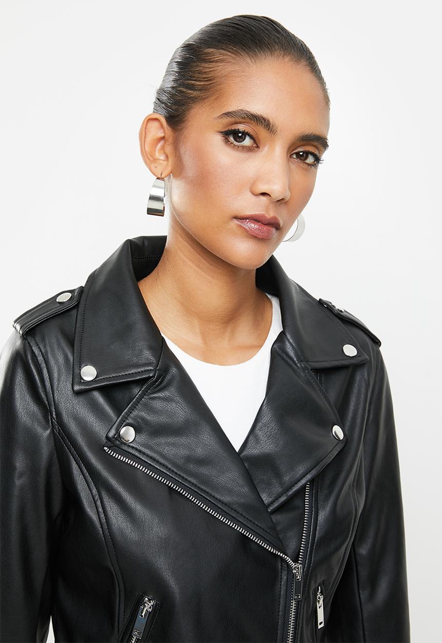 Glamorous - Pu biker with belt detail - black