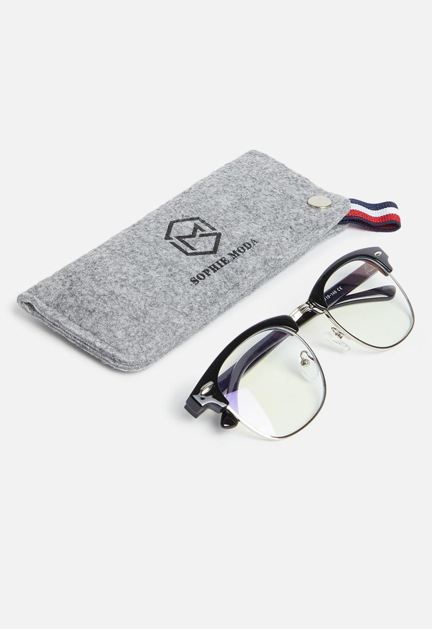 Sophie Moda - Anti-blue light classic half rim optical frame - black & silver