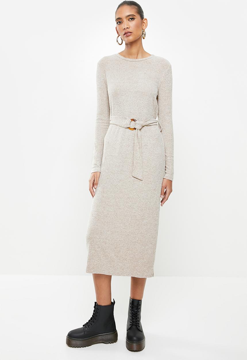 Glamorous - Long sleeve knitted dress - light brown marl