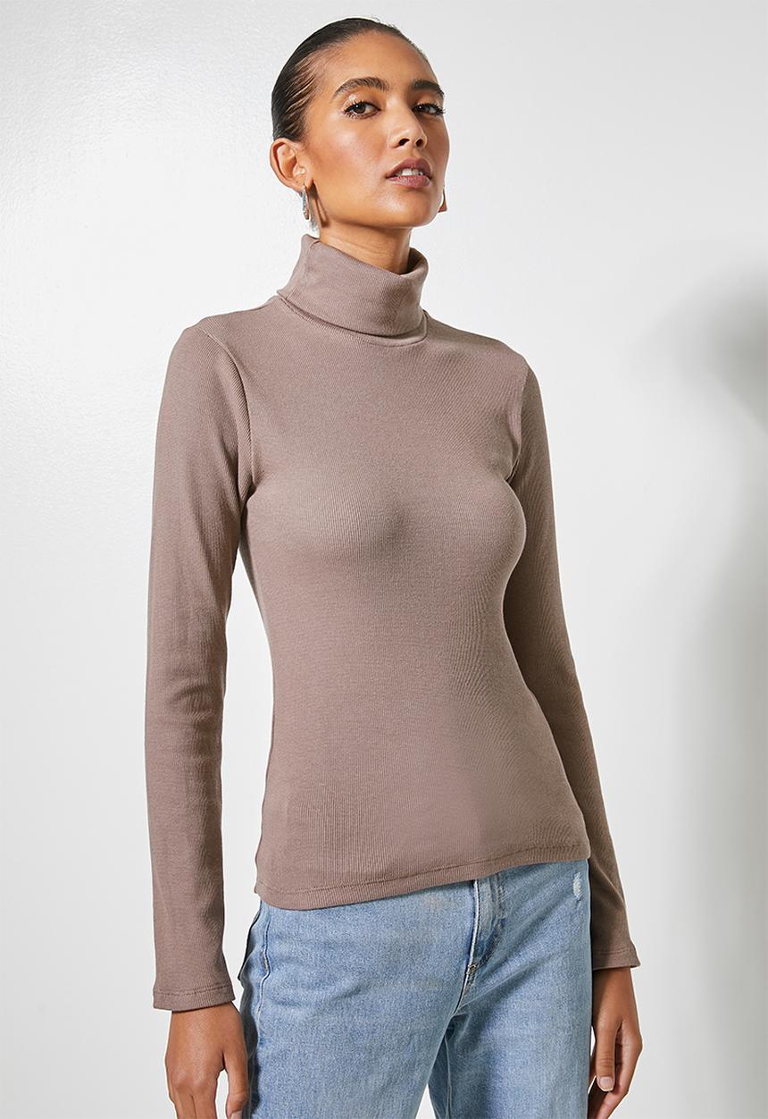 Superbalist - 2 Pack rib poloneck tops - mocha & black