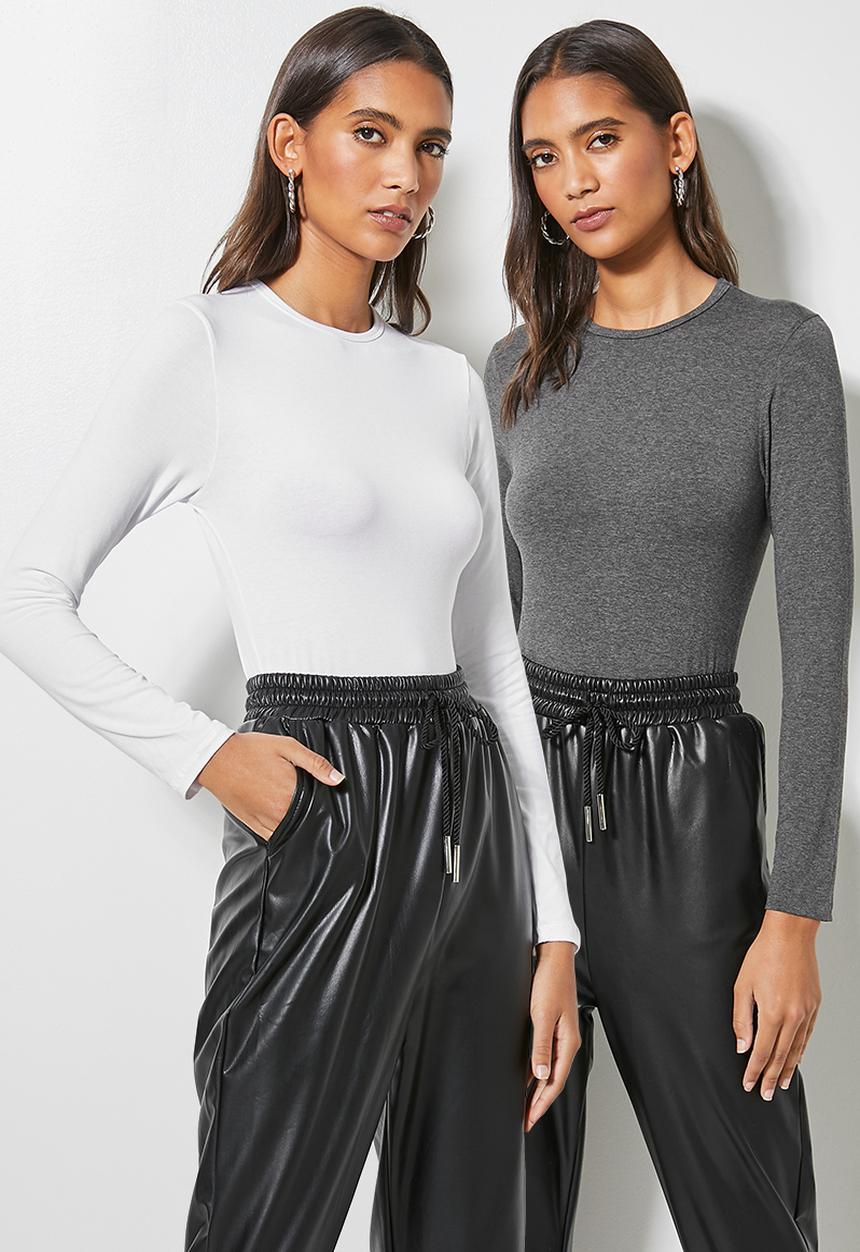 Superbalist - 2 Pack crew neck bodysuit - charcoal & white