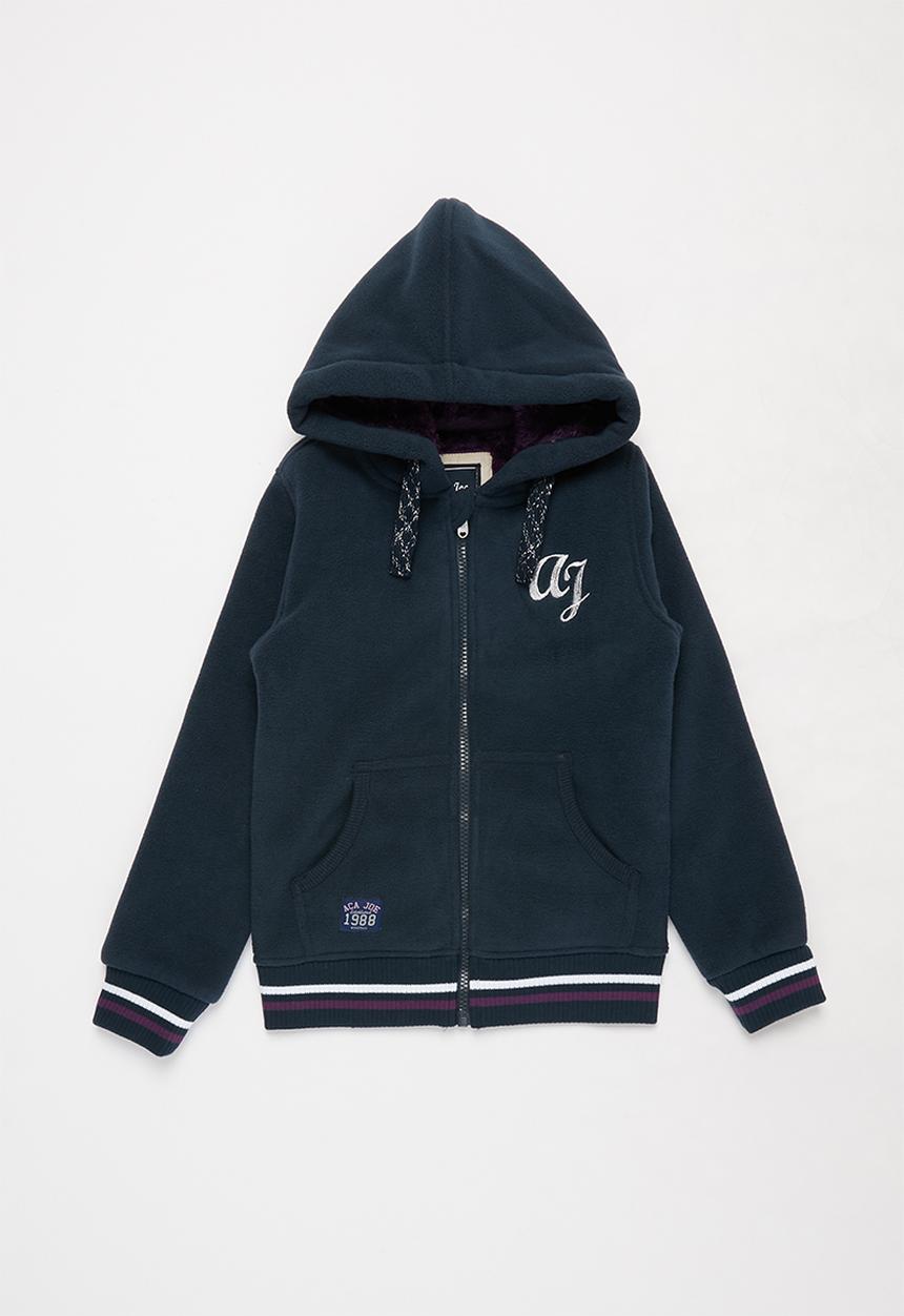 Aca Joe - Pre-girls bonded zip thru hoody - navy