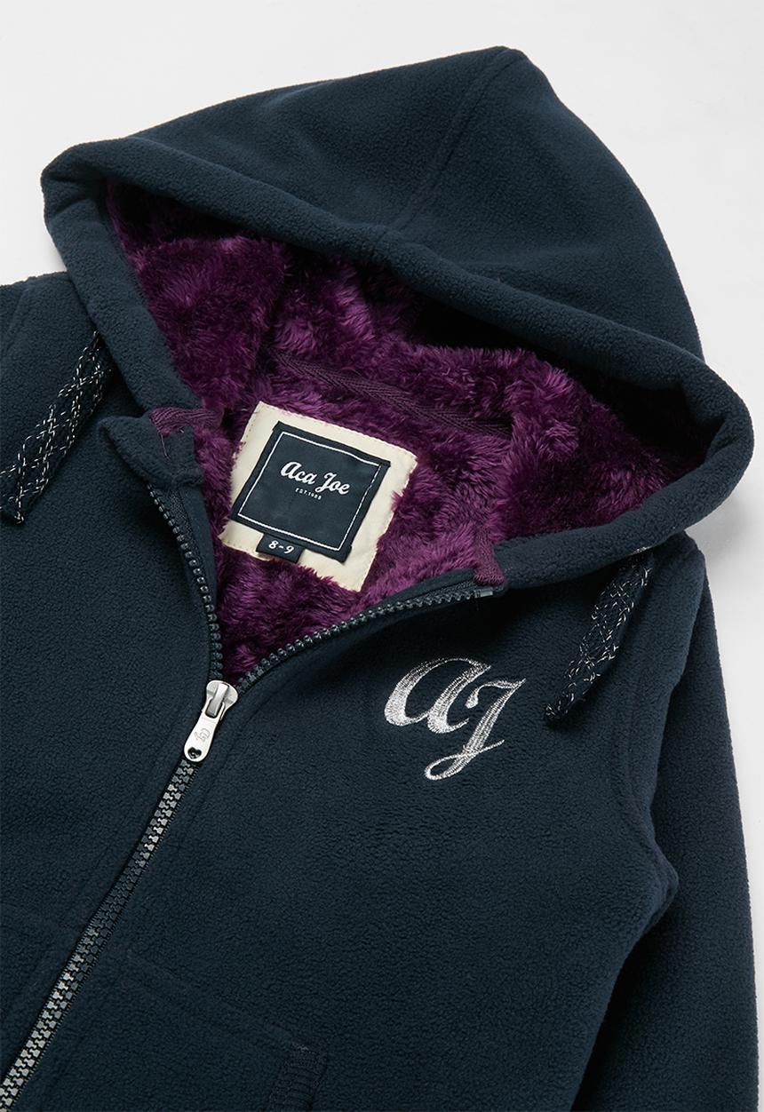 Aca Joe - Pre-girls bonded zip thru hoody - navy