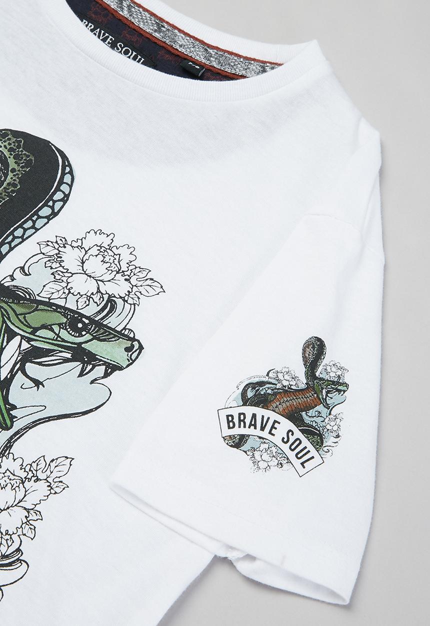 Brave Soul - Habu printed short sleeve tee - white