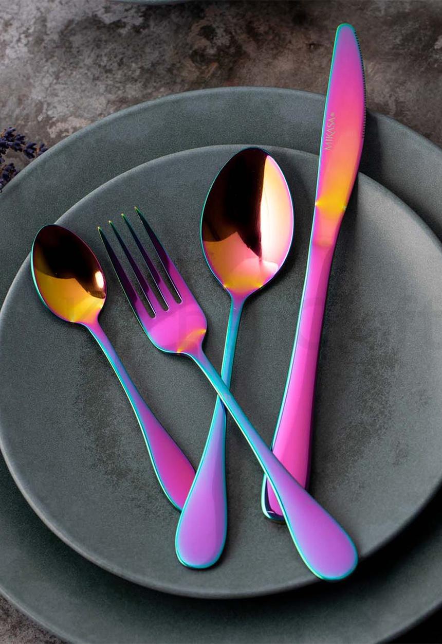 Kitchen Craft - Mikasa 16pc stainless steel cutlery set - iridescent rainbow
