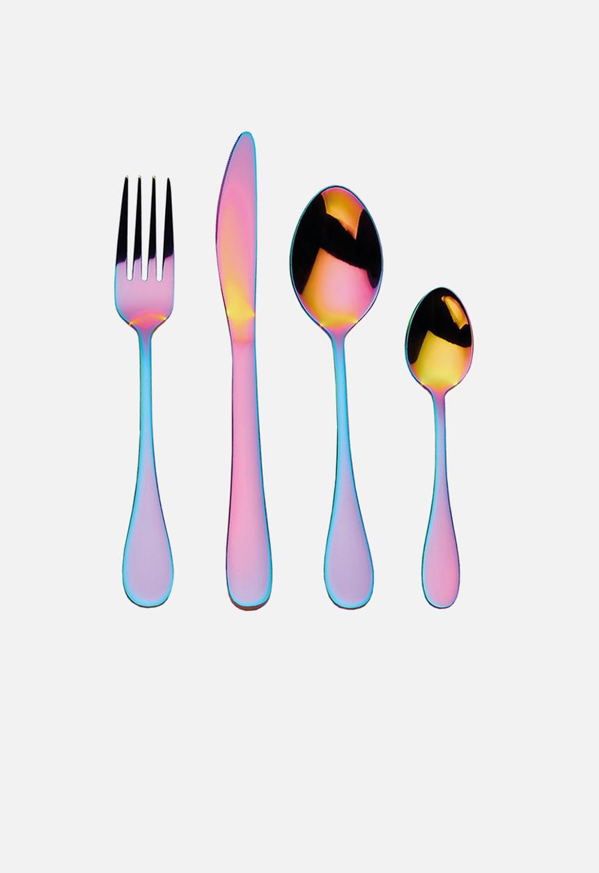 Kitchen Craft - Mikasa 16pc stainless steel cutlery set - iridescent rainbow