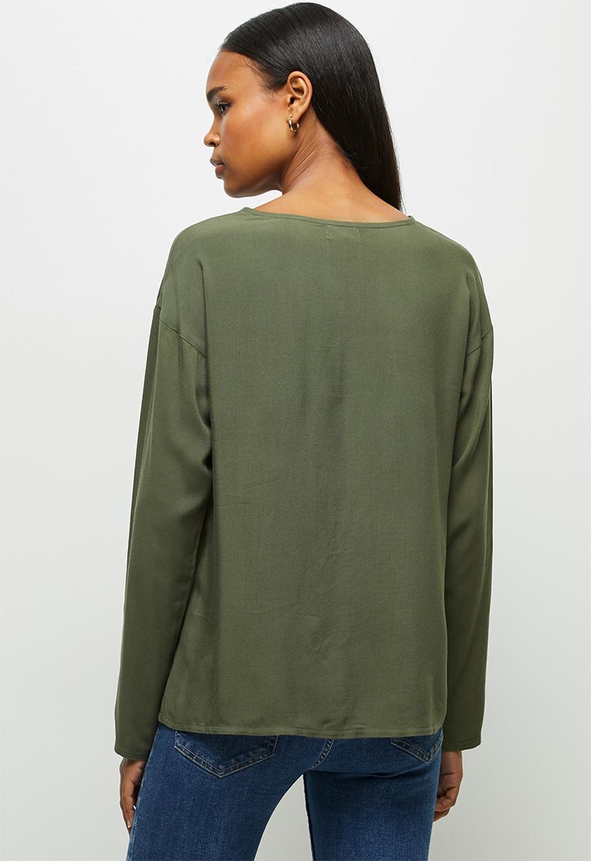 edit - Long sleeve woven basic shell - fatigue