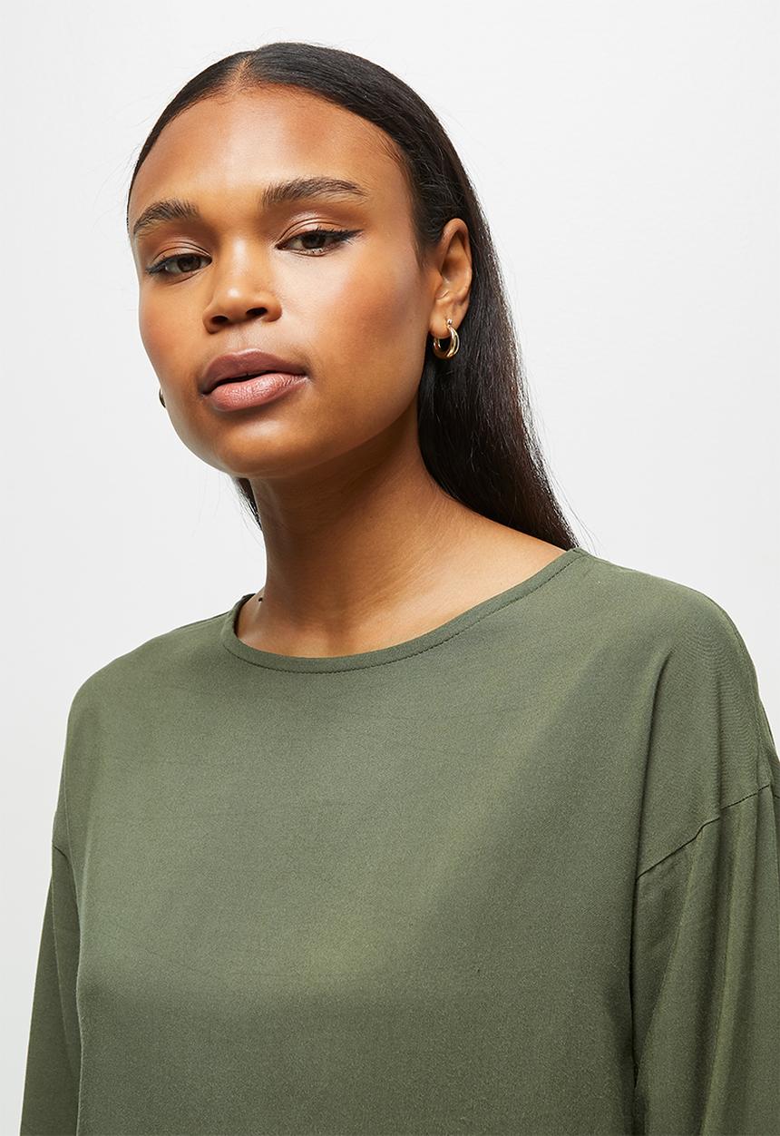 edit - Long sleeve woven basic shell - fatigue