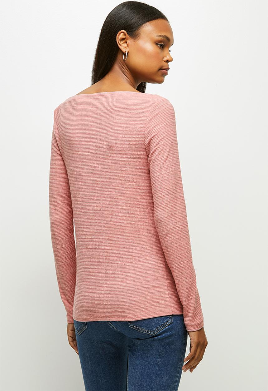 edit - Textured high neck T-shirt - medium pink