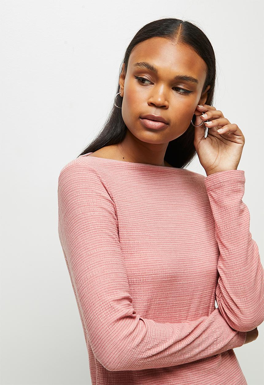 edit - Textured high neck T-shirt - medium pink