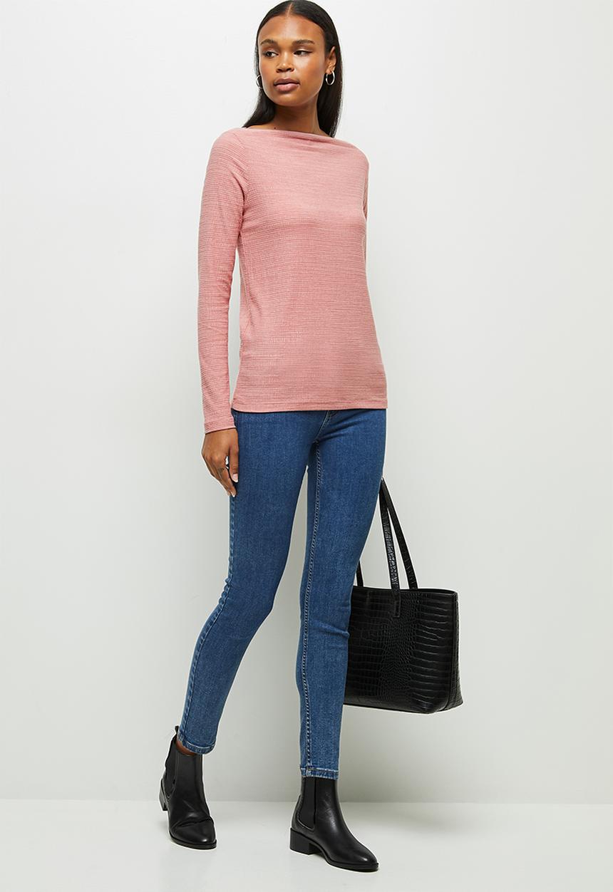 edit - Textured high neck T-shirt - medium pink
