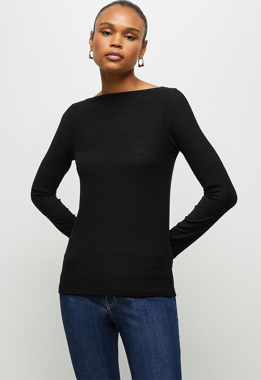 edit - Textured high neck T-shirt - black