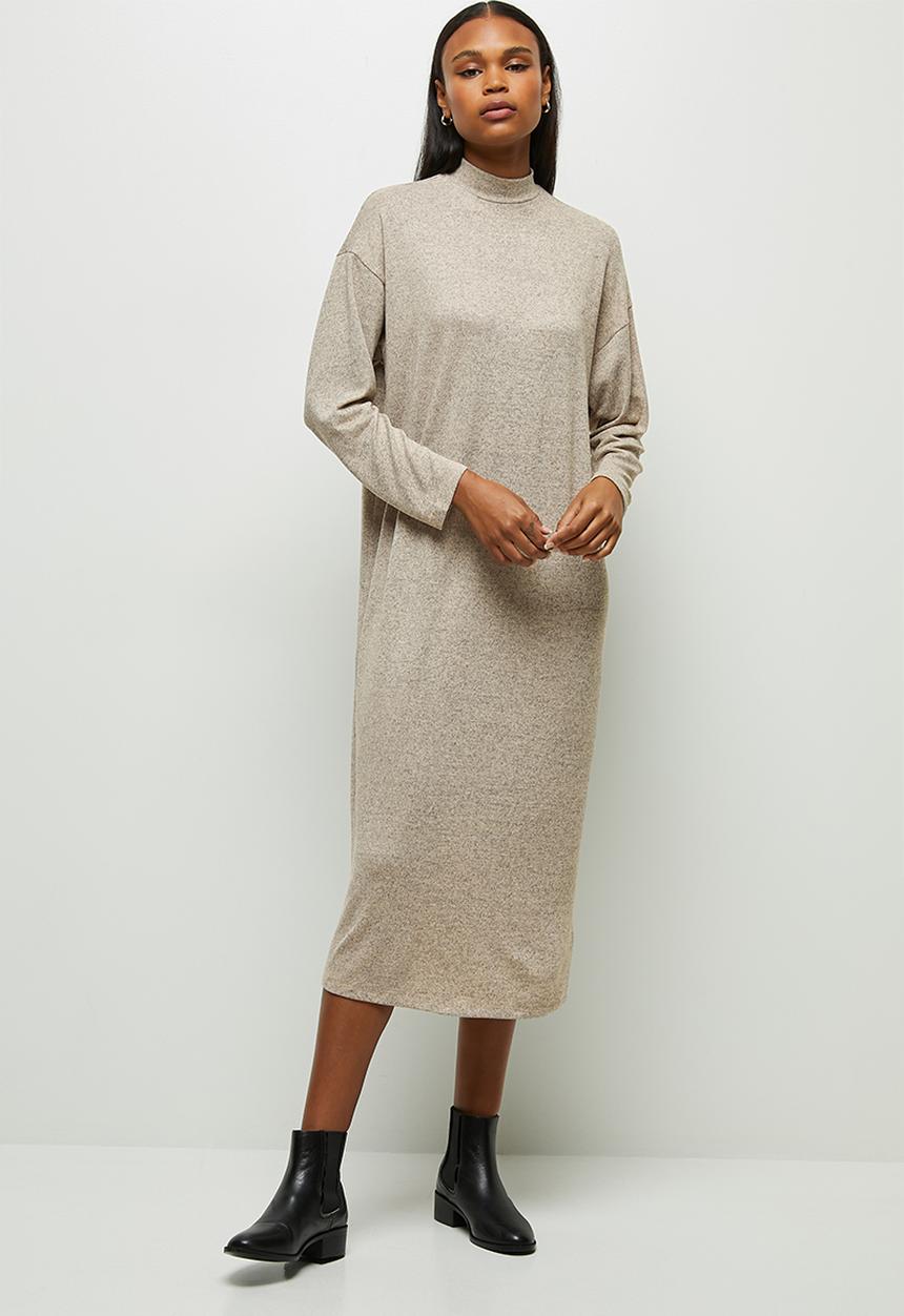 edit - Funnel neck column dress - stone