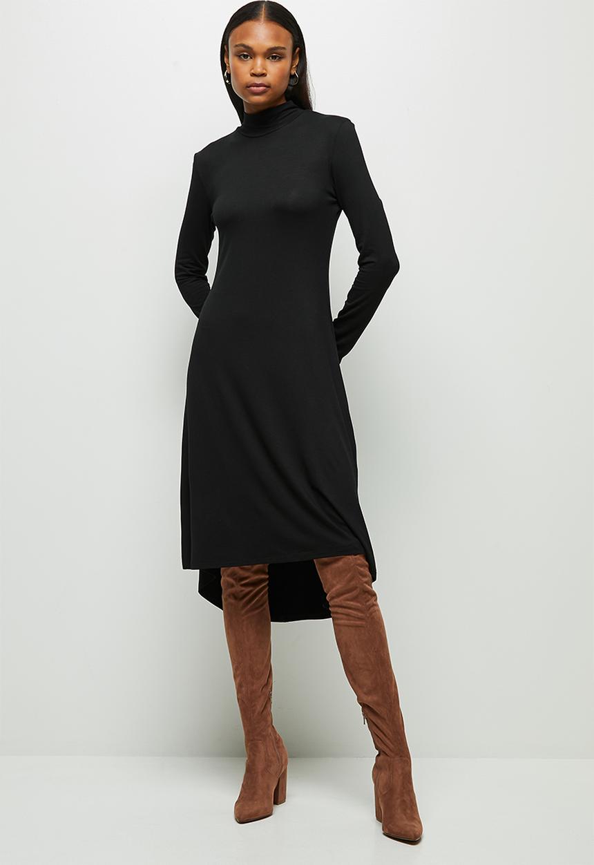 edit - Round neck hi low midi - black