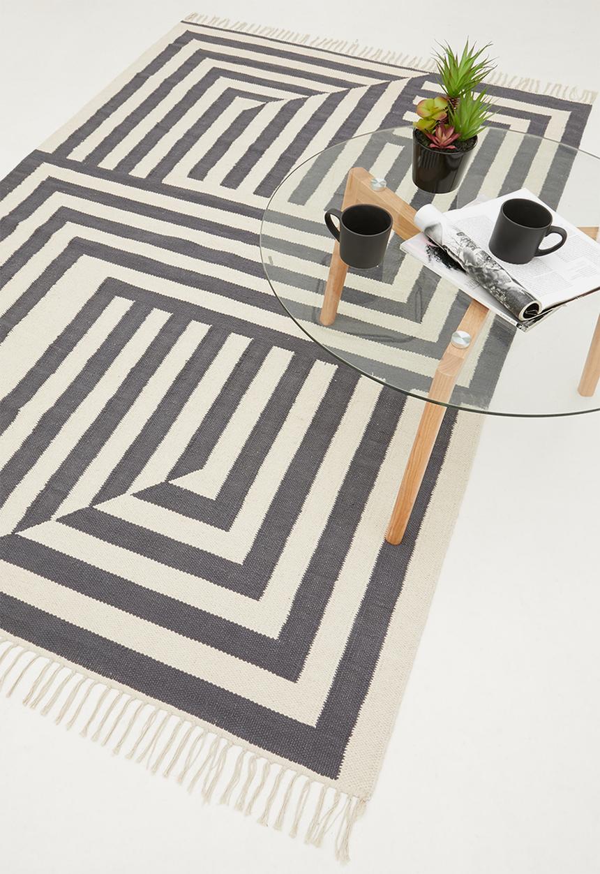 Sixth Floor - Deco stripe woven rug - grey & white