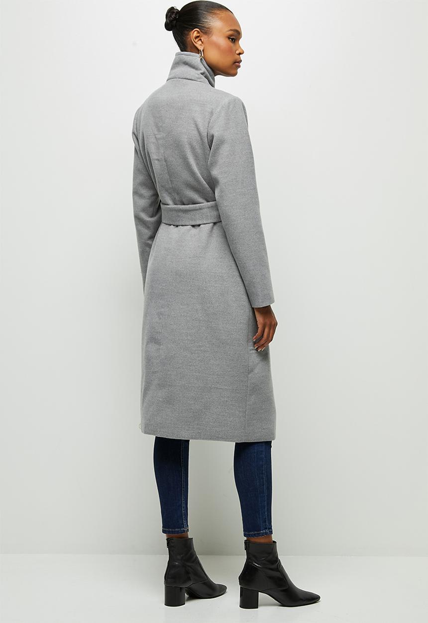 edit - High neck waterfall coat - grey melange