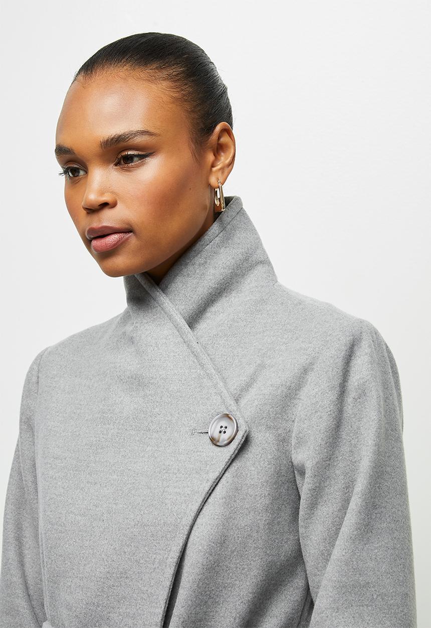 edit - High neck waterfall coat - grey melange