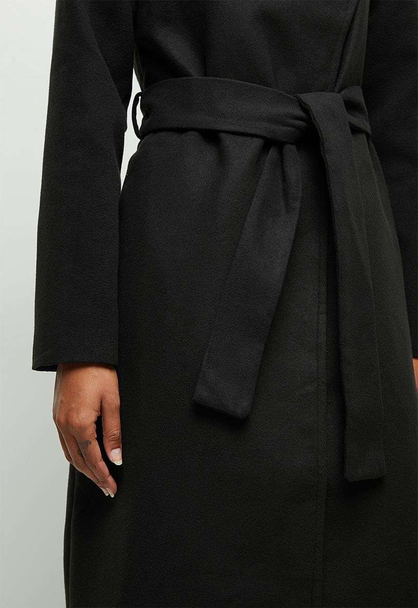 edit - High neck waterfall coat - black