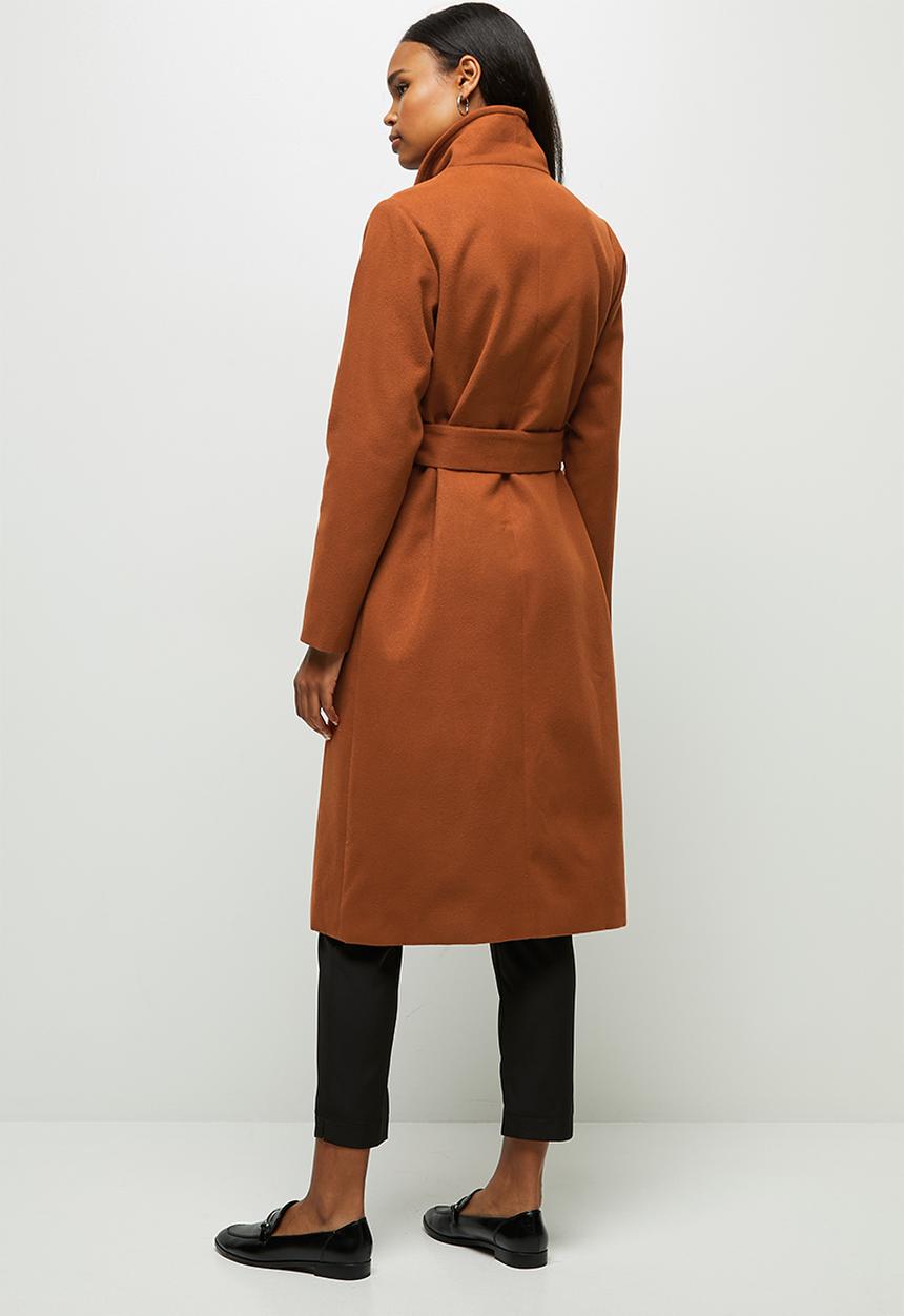 edit - High neck waterfall coat - tobacco