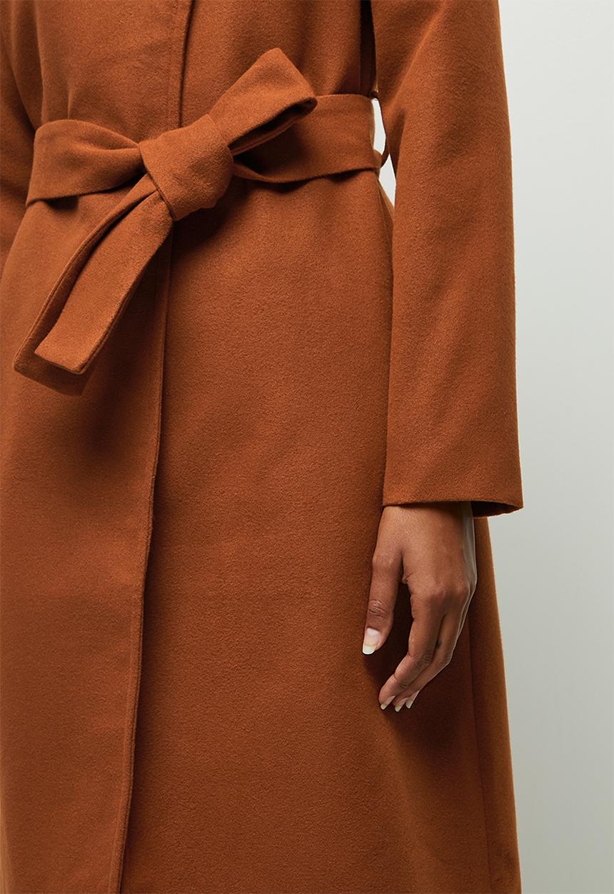 edit - High neck waterfall coat - tobacco