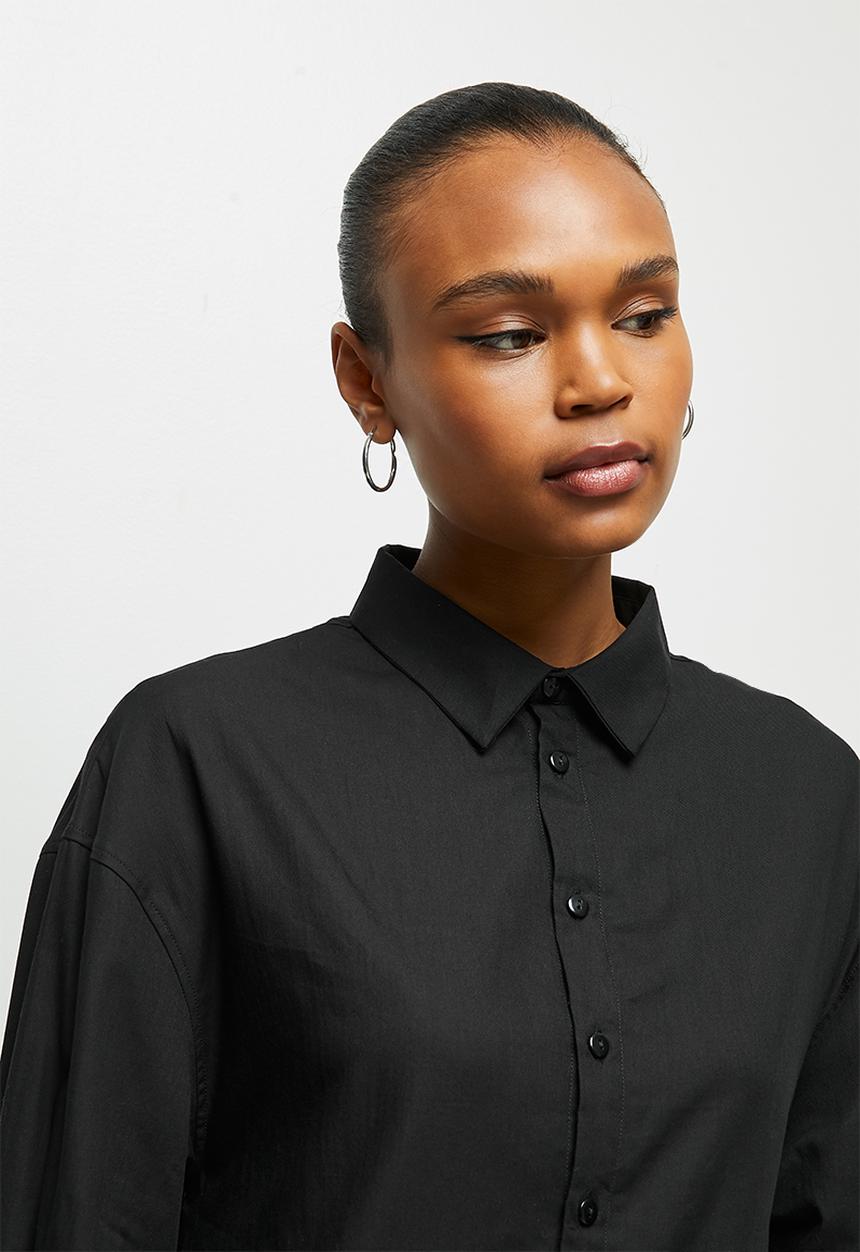 edit - Collared longline shirt - black