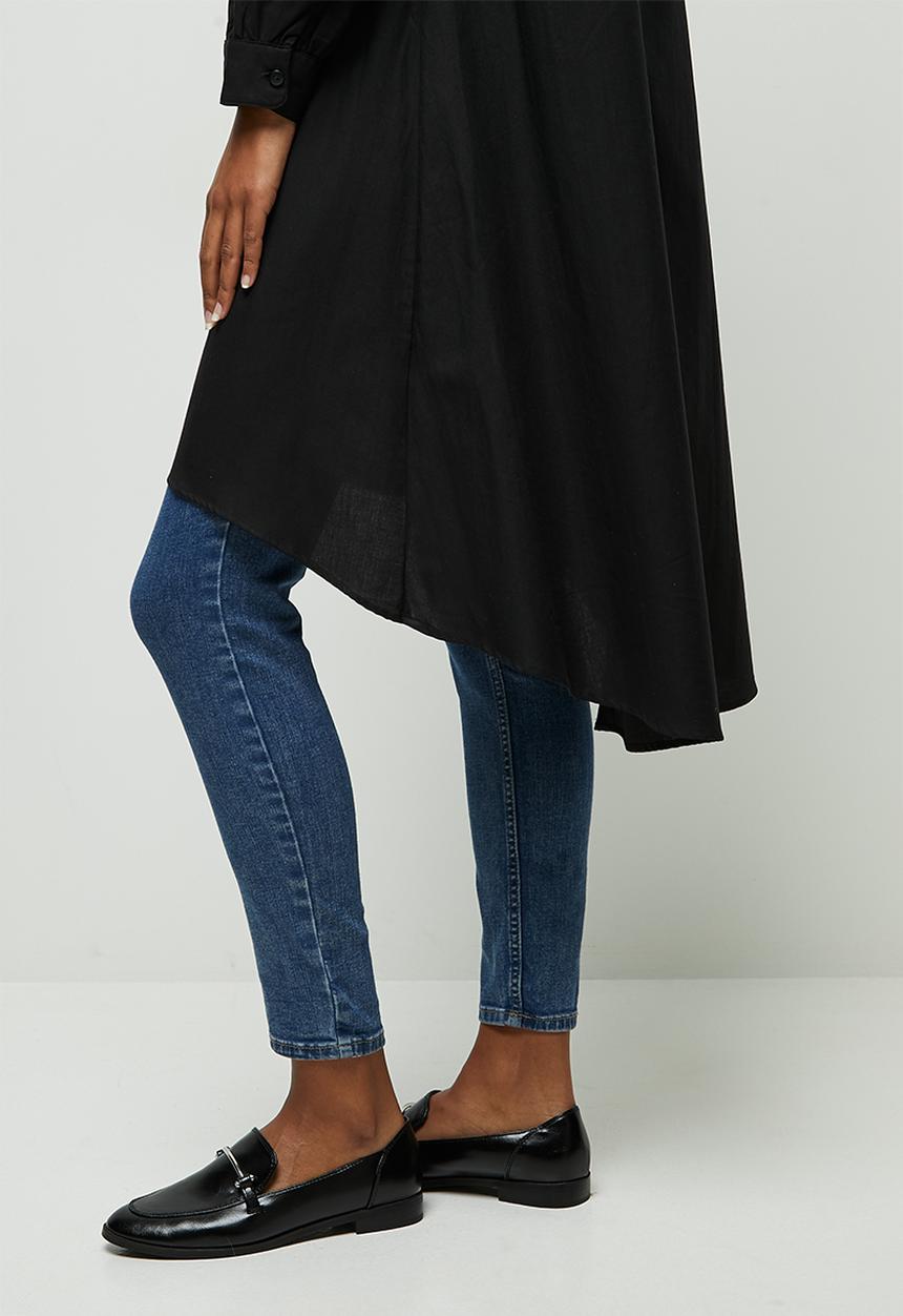 edit - Collared longline shirt - black