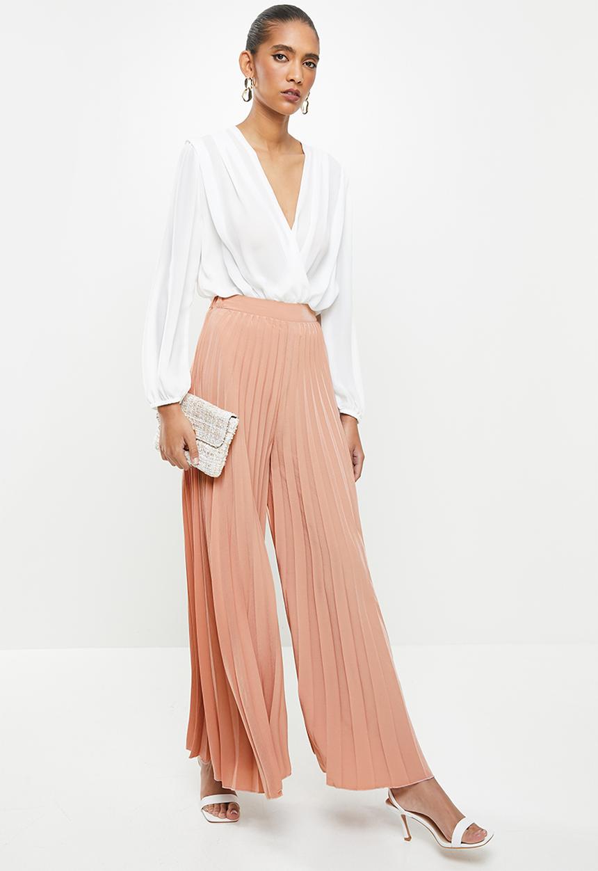 VELVET - Pleated palazzo pant - dusty pink