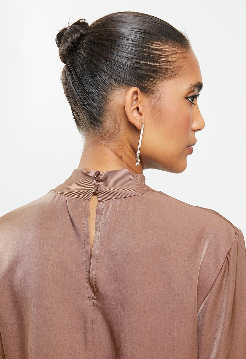 VELVET - Rib turtle neck combo blouse - brown 