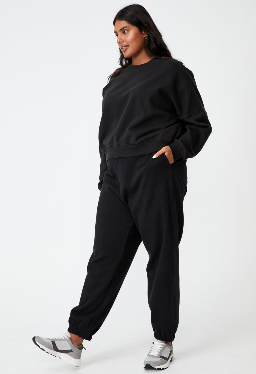 Cotton On - Curve classic high waist track pant - black