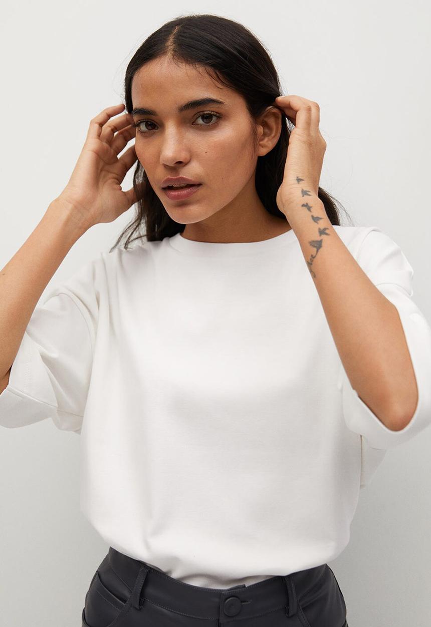 MANGO - T-shirt sita - white