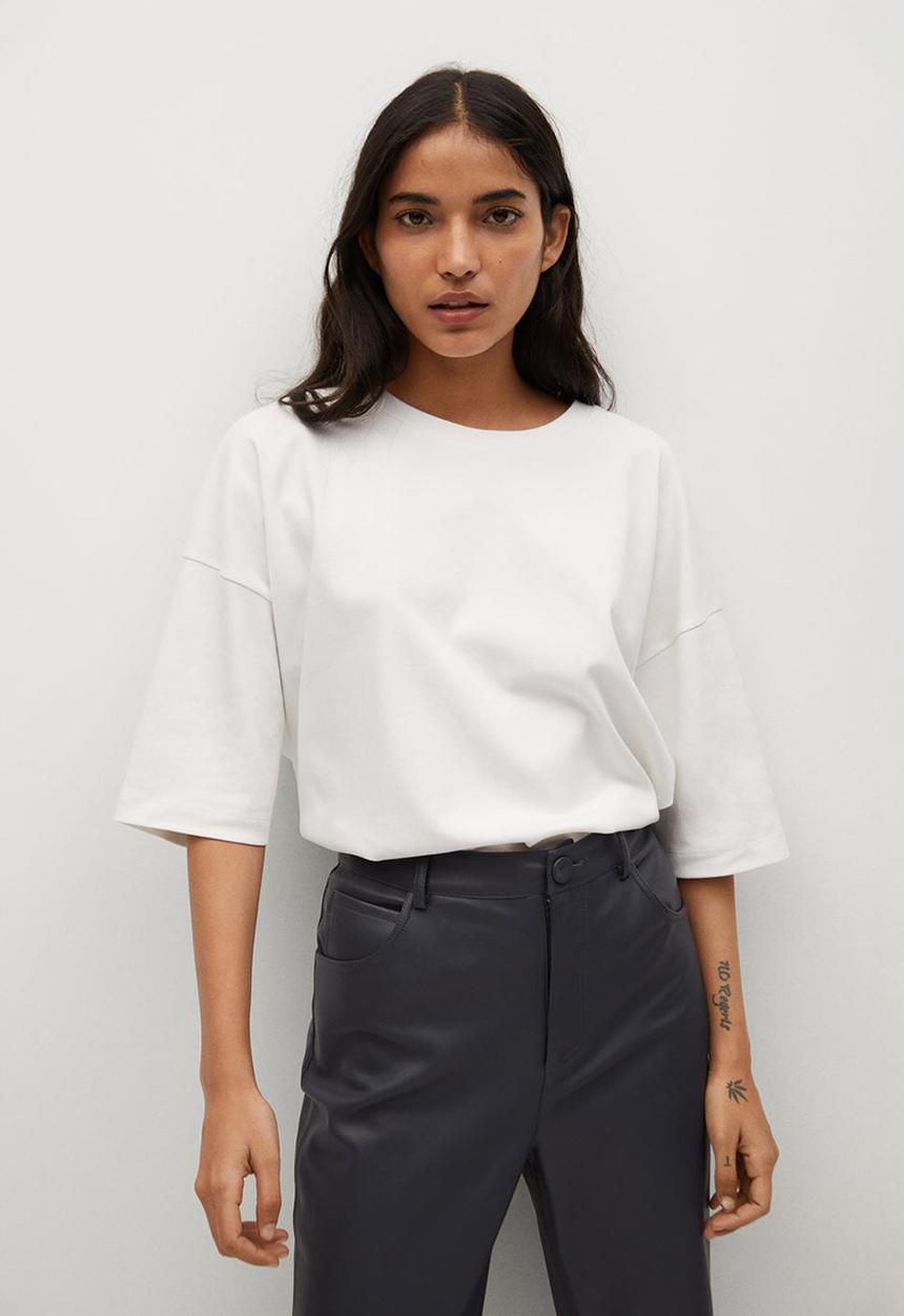 MANGO - T-shirt sita - white