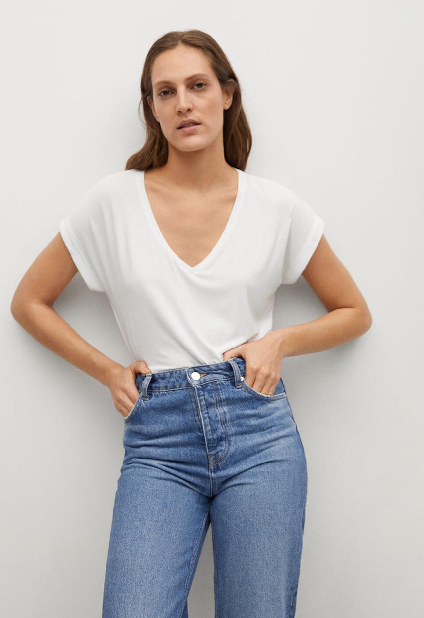 MANGO - T-shirt vispi - white