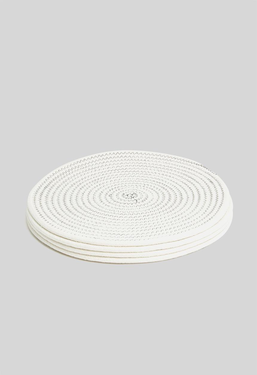 Sixth Floor - Rope stitch placemat set of 4 - white & black