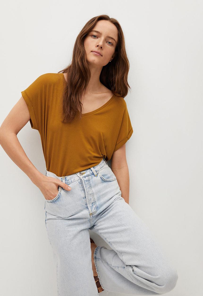 MANGO - T-shirt vispi - brown