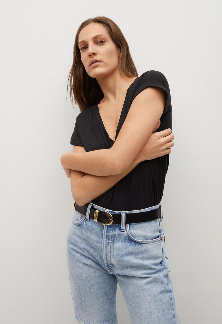 MANGO - T-shirt vispi - black