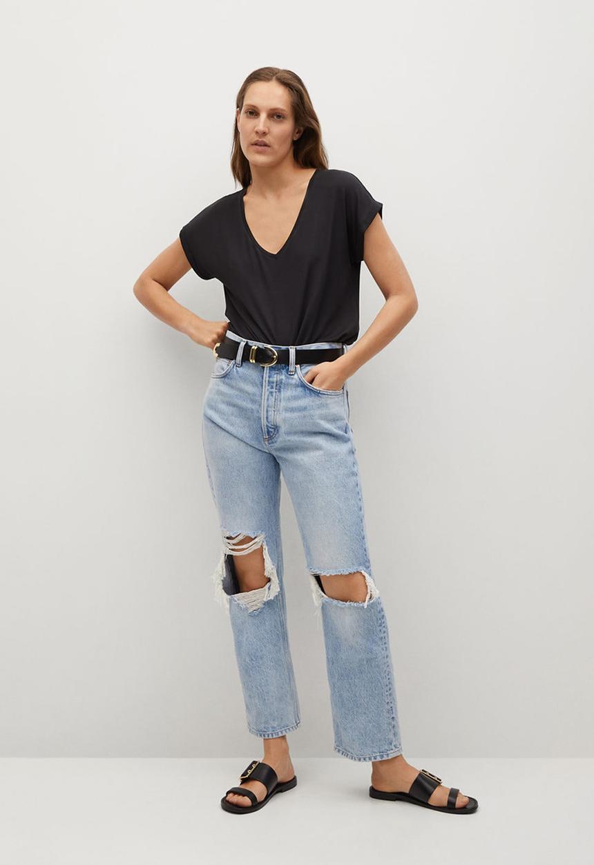 MANGO - T-shirt vispi - black