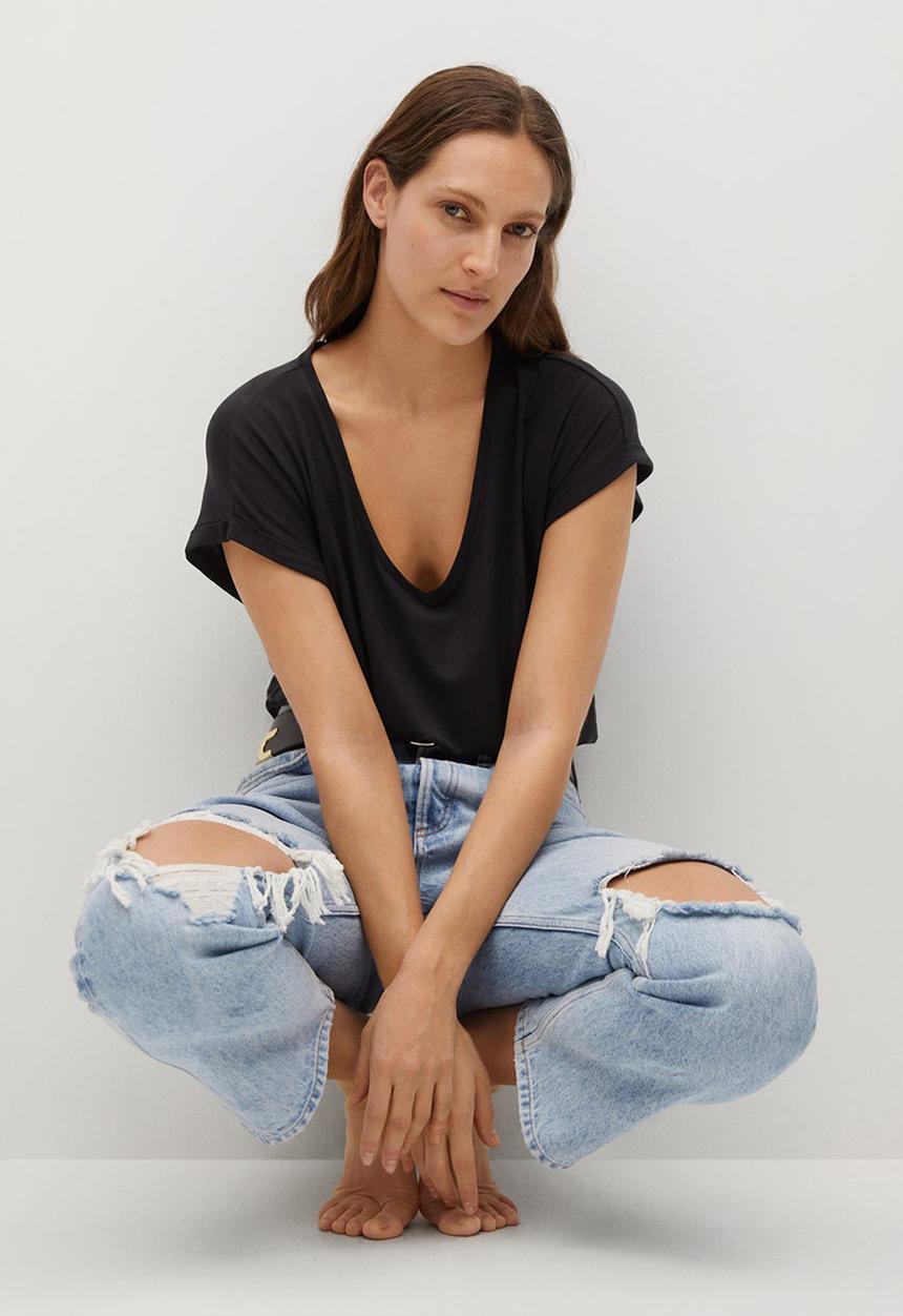 MANGO - T-shirt vispi - black