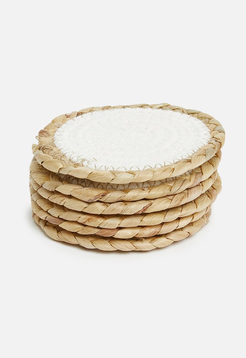 Sixth Floor - Rope combo coaster set of 6 - white & natural