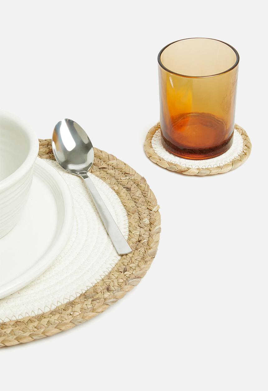 Sixth Floor - Rope combo coaster set of 6 - white & natural