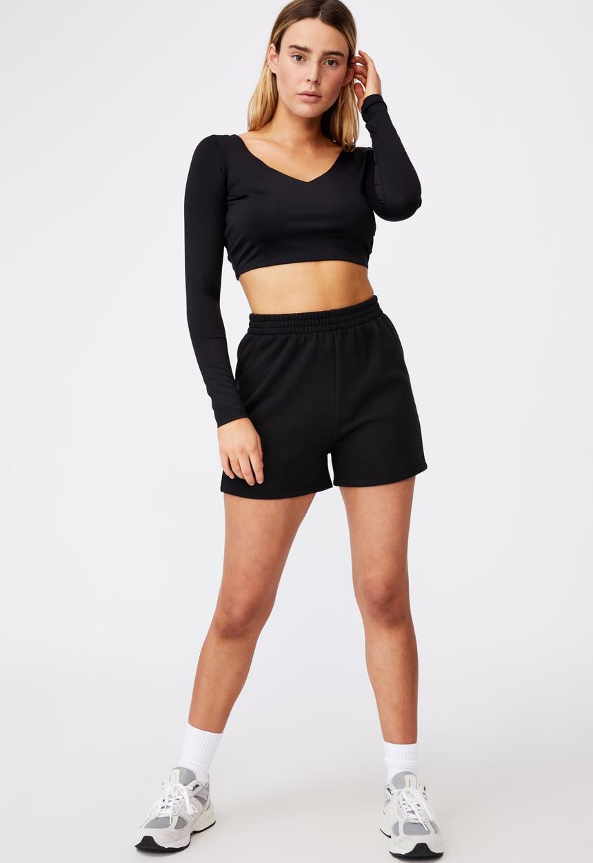 Factorie - Long sleeve open back ruched top - black