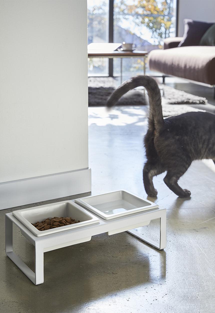 Yamazaki - Tower pet food bowl stand set - white