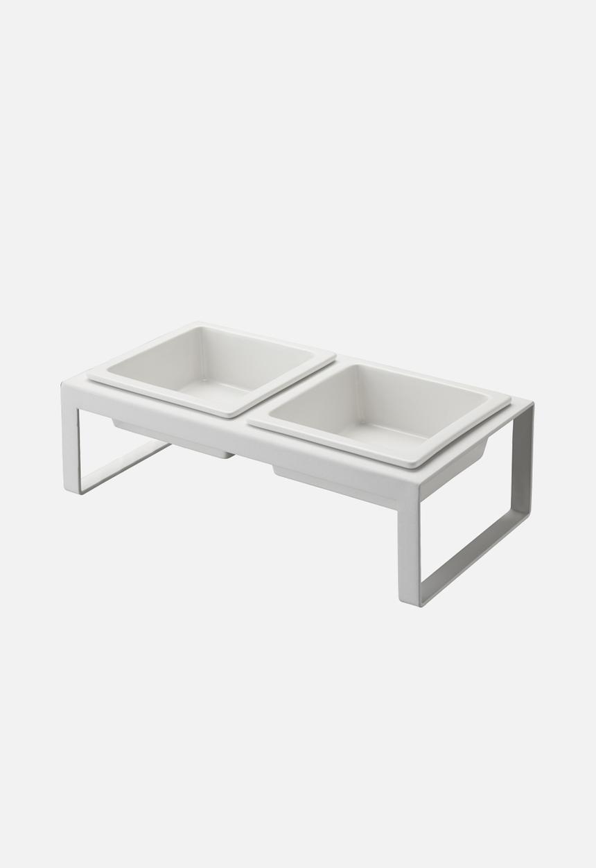 Yamazaki - Tower pet food bowl stand set - white