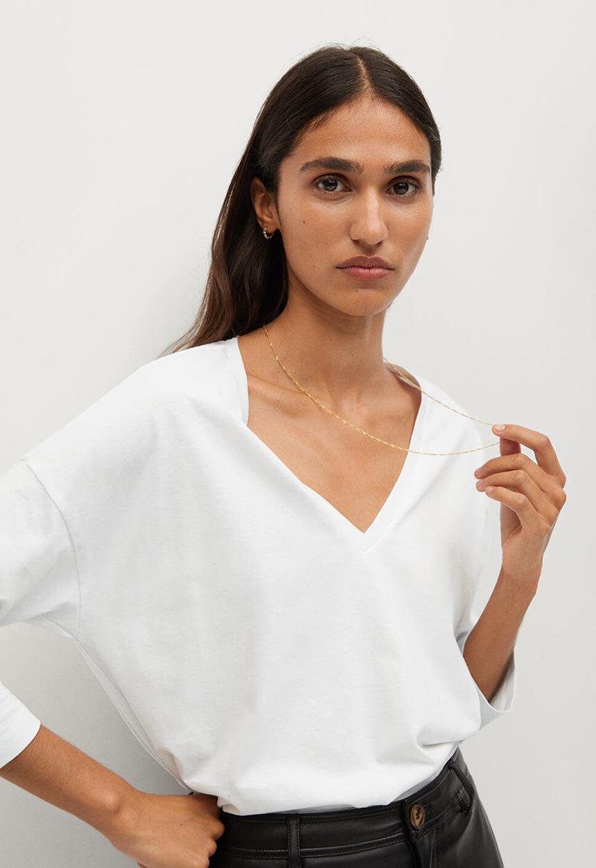 MANGO - T-shirt sacov - white
