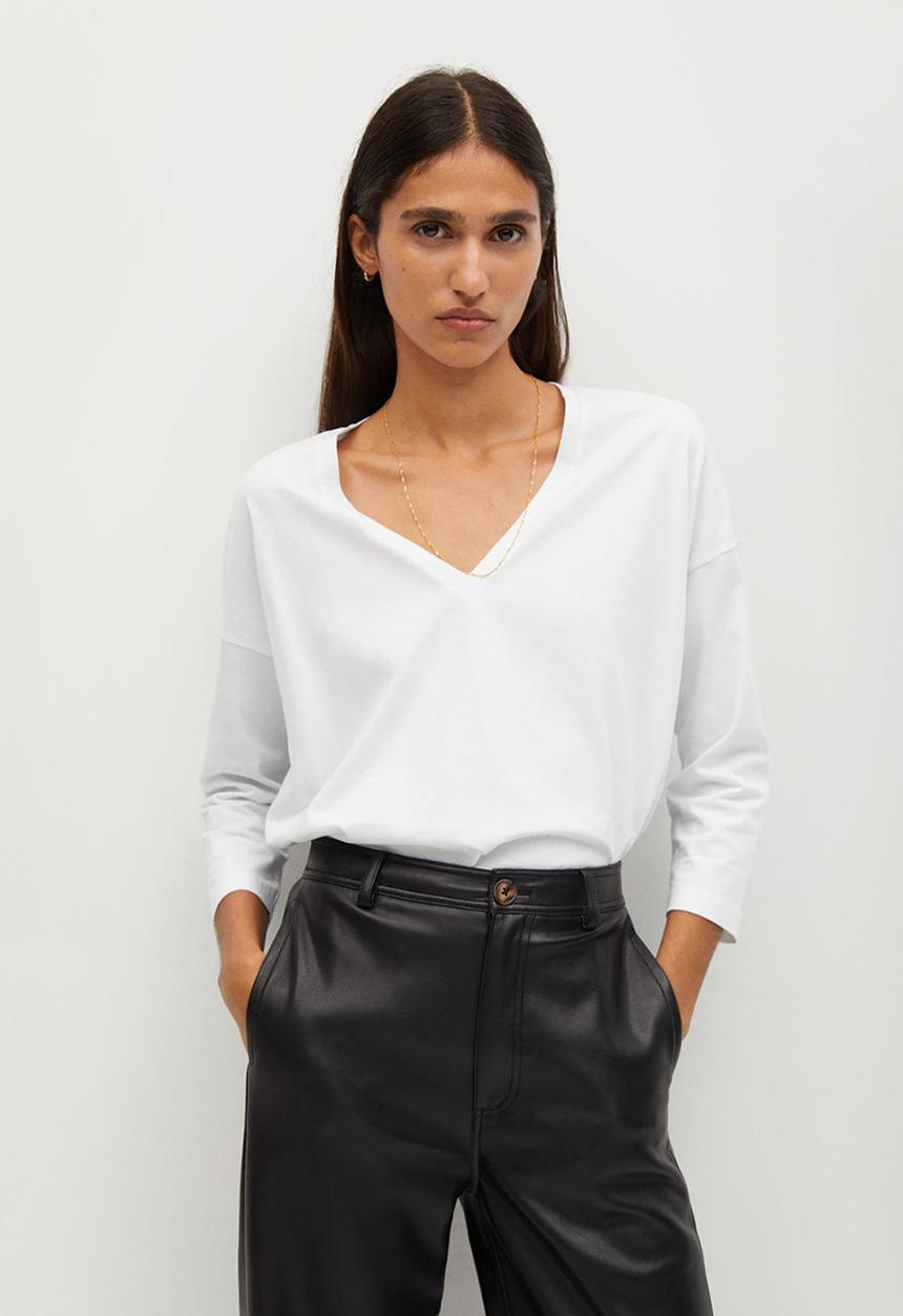MANGO - T-shirt sacov - white