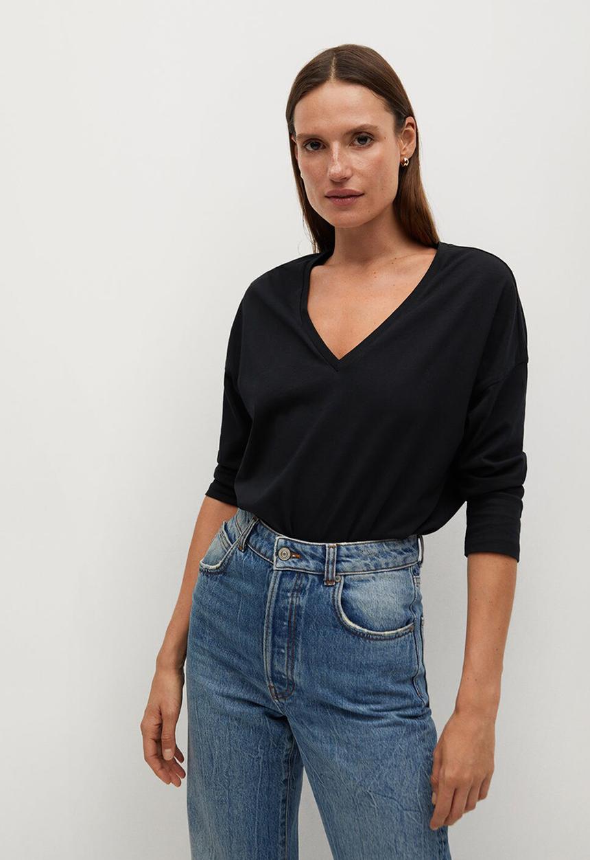 MANGO - T-shirt sacov - black