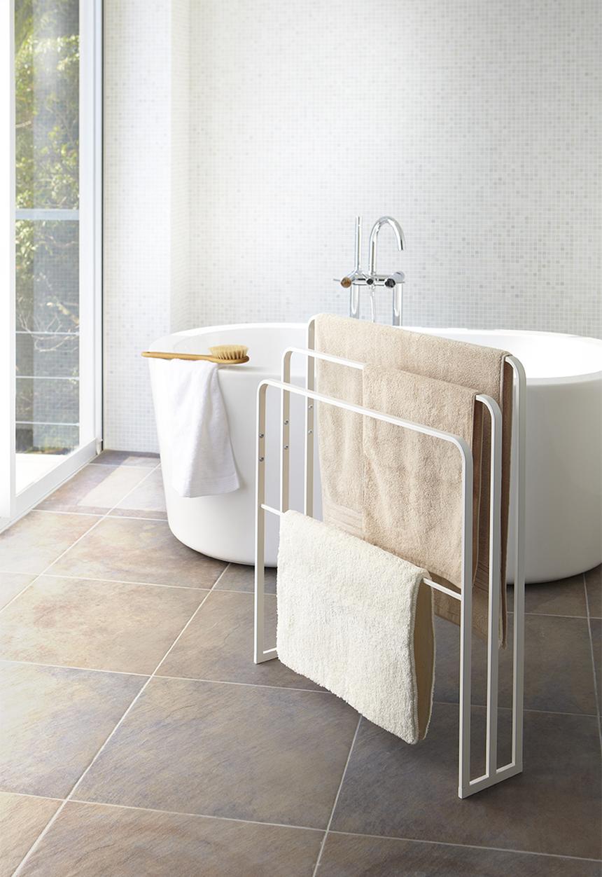 Yamazaki - Tower bath towel hanger with 3 bars - white