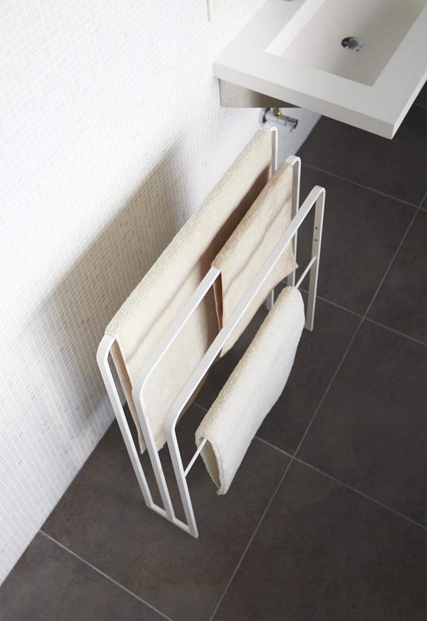 Yamazaki - Tower bath towel hanger with 3 bars - white