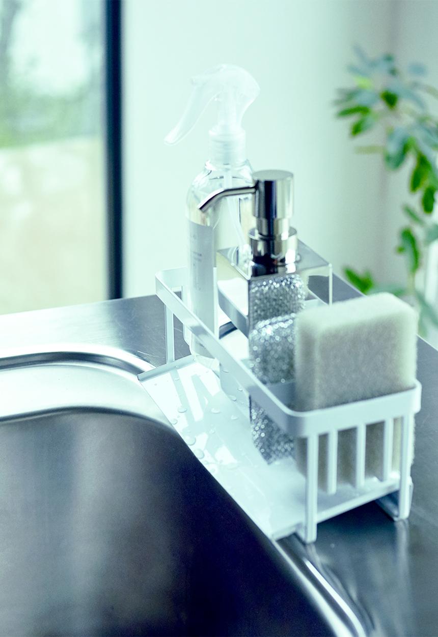 Yamazaki - Tower sponge & bottle holder with drainer - white