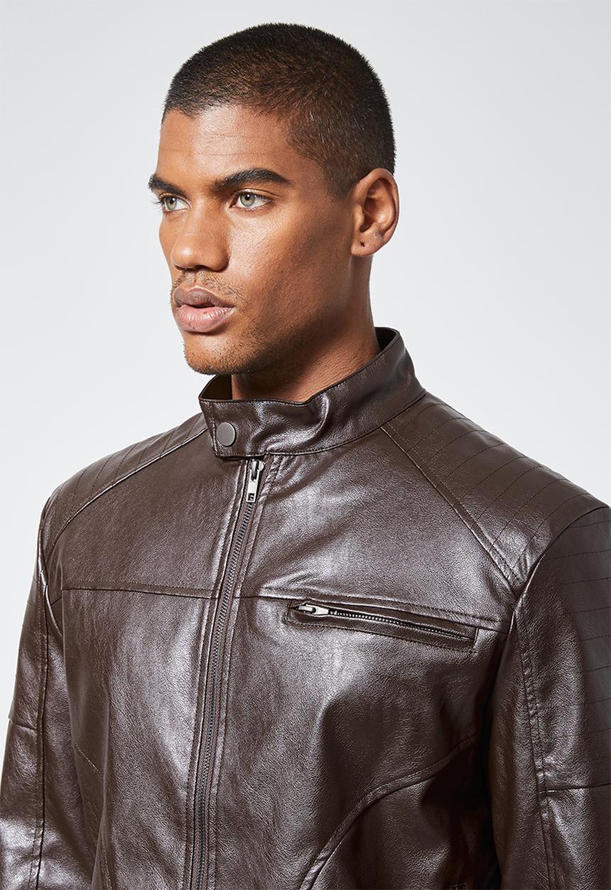 Superbalist - Jax pu biker jacket - brown